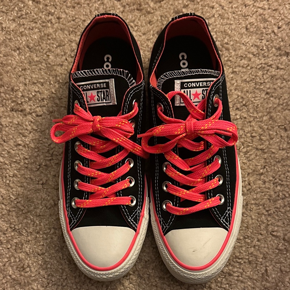 Converse Black Sneakers with Neon Pink Laces
